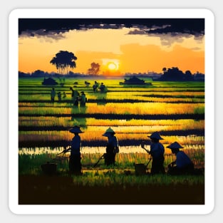 [AI Art] Sunset field workers Sticker